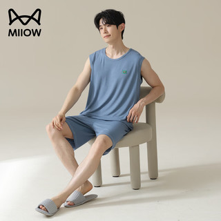 猫人睡衣男士冰丝凉感夏季背心无袖薄款夏天大码家居服套装 浅蓝【冰丝凉感】 2XL 【140-160斤】