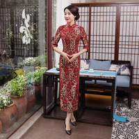 应否旗袍中国风秋季改良时尚装旗袍修身气质日常长款旗袍 绿色 2XL