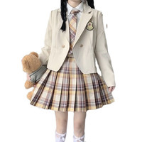 拉曼咔日系学院风JK西装外套秋冬原创制服女校供感西服套装全套 绿色一粒扣+短袖白衬衫+森林来 S 【80~90斤】