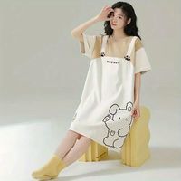 短袖睡裙女夏季款卡通睡衣女夏可爱短袖中长款外穿家居服