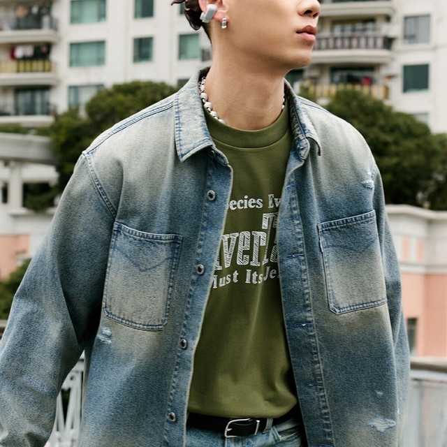 Levi's ®SilverTab™ 美式复古破洞衬衫牛仔夹克外套 004GK-0001