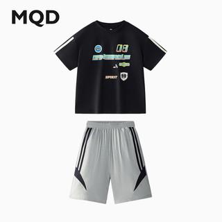 马骑顿（MQD）【上衣+裤】MQD童装男大童夏款潮酷休闲运动短袖套装 黑色 140