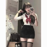 纯欲风套装长袖收腰修身衬衫女原创JK制服百搭包臀裙短裙辣妹制服