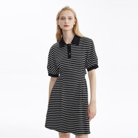 BAIC HOUE/百家好条纹翻领衬衫裙子夏季假两件收腰连衣裙女
