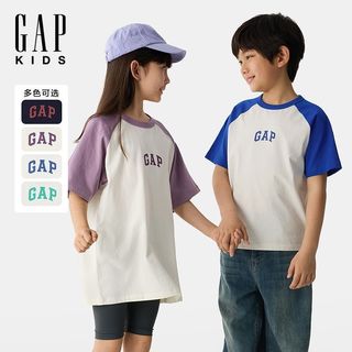 Gap大小童同款男女童2025春季纯棉撞色插肩短袖T恤755793