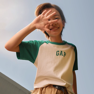 Gap大小童同款男女童2025春季纯棉撞色插肩短袖T恤755793