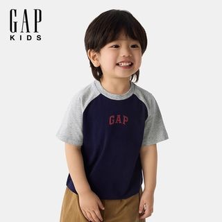 Gap大小童同款男女童2025春季纯棉撞色插肩短袖T恤755793