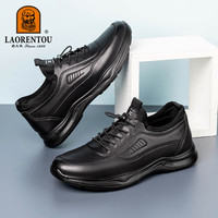 老人头（LAORENTOU）皮鞋男鞋时尚运动健步鞋春秋真皮透气舒适休闲鞋 LA11506 黑 42