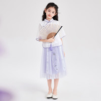 笛莎(DEESHA)童装女童国风套装连衣裙2025夏季儿童女孩裙子套装汉服裙 梦幻紫 120