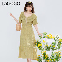 lagogo拉谷谷夏季高腰多巴胺穿搭雪纺气质仙一字领连衣裙女 混色(Y0) M (160)