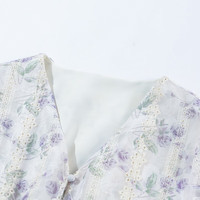 lagogo重工雪纺镂空绣花连衣裙女拉谷谷夏季新款泡泡袖茶歇碎花裙 (Y0)