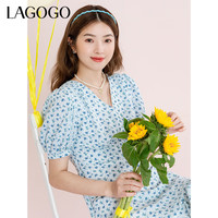 lagogo拉谷谷收腰不规则仙气雪纺碎花裙女夏季新款气质淑女连衣裙 (Y0)  160/38