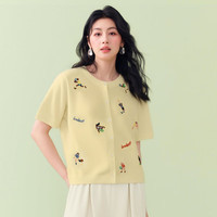 百家好(Basic House)Basic House/百家好夏季新款宽松短款气质感圆领短袖开衫针织衫女