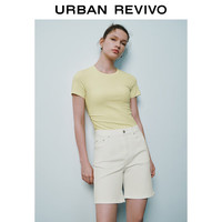 URBAN REVIVO 设计感侧腰褶皱 女士短袖T恤
