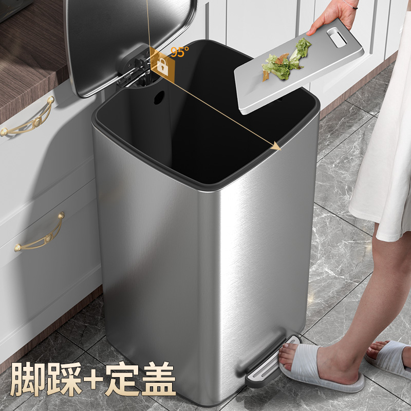 厨房垃圾桶家用不锈钢脚踏式大号客厅带盖高档轻奢大容量纸篓