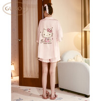 Gukoo/果壳睡衣夏季HelloKitty联名简约冰丝女士家居服套装B
