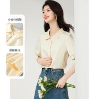 小众针织领拼接不对称设计衬衫女宽松休闲衬衣夏季上衣