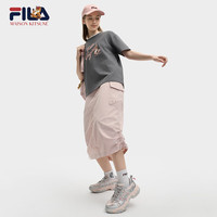 FILA 斐乐女装针织短袖t2025夏季小狐狸刺绣休闲纯棉T恤 默魅灰-DY XL 175/92A/XL