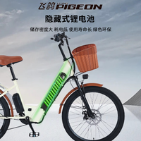 飞鸽（PIGEON）锂电池助力电动自行车成人新国标电动车长续航电瓶车 D1-24寸/米白色/单速/辐条轮 25AH锂电续航100公里