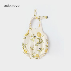 Babylove 婴儿肚兜夏季竹棉山茶纱布宝宝吊带包屁衣新生儿薄款衣服