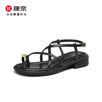 康奈凉鞋夏女士休闲百搭凉鞋一字带凉鞋舒适清爽女鞋18244065 黑色 39