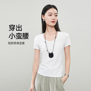 逸阳逸阳莱赛尔圆领短袖T恤女2025年夏修身显瘦正肩百搭白色上衣 月岩灰 XL
