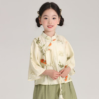 布丁哈鲁新中式女童国风套装儿童汉服大童旗袍唐装夏季2025连衣裙 绿色上衣 150