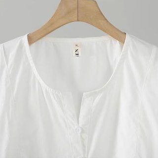 子牧棉麻2025夏装 女韩版百搭小V领上衣宽松显瘦灯笼袖娃娃衫3886 白色 2XL (135-150斤)