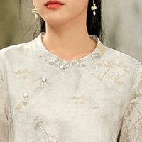 子牧棉麻2025夏装 女文艺复古短款宽松显瘦立领斜襟印花七分袖衬衫7357 (建议95-115斤)