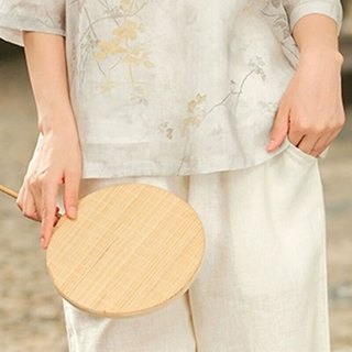 子牧棉麻2025夏装 女文艺复古短款宽松显瘦立领斜襟印花七分袖衬衫7357   (建议95-115斤)