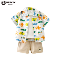 小猪班纳儿童短袖套装纯棉夏季男童衬衫夏款宝宝洋气翻领开衫短裤童装 大耳朵狗套装 120 cm