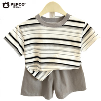 小猪班纳儿童短袖套装a类纯棉男女通T恤宝宝夏季服装短裤薄款夏装童装 T23纯棉套装恐龙 120 cm