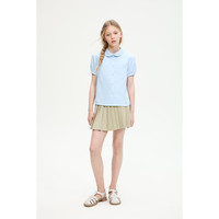 ELLE KIDS童装 法式娃娃领甜美风衬衫女童夏季泡泡袖雪纺上衣 蓝色 165 (M)