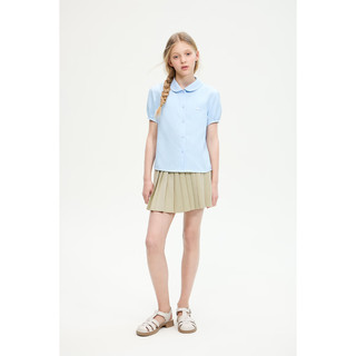 ELLE KIDS童装 法式娃娃领甜美风衬衫女童夏季泡泡袖雪纺上衣 蓝色 130