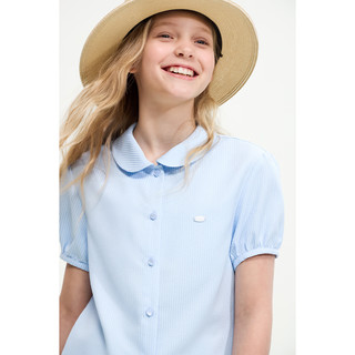 ELLE KIDS童装 法式娃娃领甜美风衬衫女童夏季泡泡袖雪纺上衣 蓝色 130