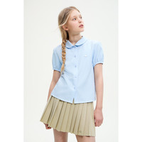 ELLE KIDS童装 法式娃娃领甜美风衬衫女童夏季泡泡袖雪纺上衣 蓝色 150