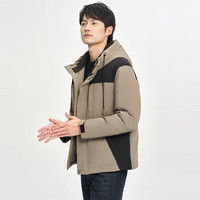 才子（TRIES）男士羽绒服秋冬外套抽绳连帽个性撞色块防风保暖外套厚款上衣 卡其色 L (170/88A)