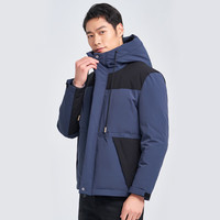 才子(TRIES)男士羽绒服秋冬外套抽绳连帽个性撞色块防风保暖外套厚款上衣 蓝色 3XL (185/100A)