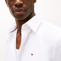 TOMMY HILFIGER【父亲节】轻松感25夏季男装纯棉府绸纯色条纹短袖衬衣衬衫男 【净色府绸】白色YCF M （：135-150斤）