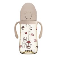 UBMOM吸管杯宝宝直饮奶瓶1岁2一3岁以上小月龄学饮杯儿童喝奶水杯 弹盖式咖色小熊猫-专利防喷 280ml