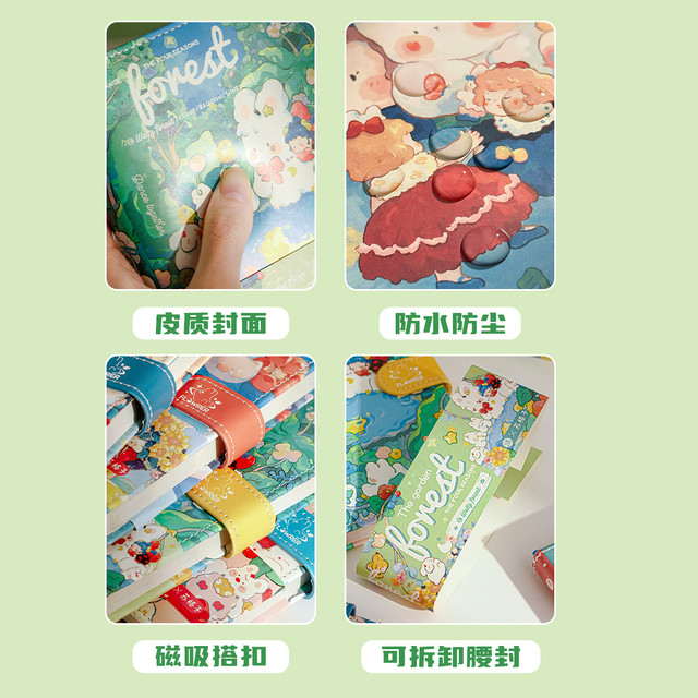 三年二班 月光花园皮面搭扣本手账本记事本每日计划本随身携带todolist笔记本2025年卡通日程本