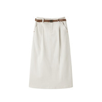 太平鸟女装半身裙春季直筒牛仔长裙百搭质感简约 米白 S