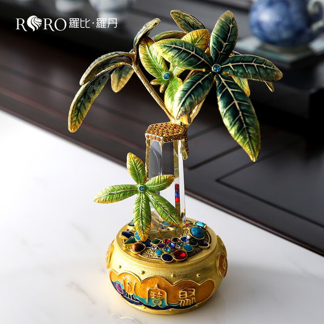 罗比罗丹 RORO 发财树摆件 罗比罗丹珐琅彩工艺聚宝盆发财树摆件客厅办公室家居软装开业礼品
