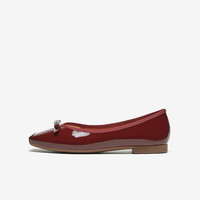 百思图25春简约通勤时尚蝴蝶结方头浅口女单鞋A4503AQ5 酒红色 35