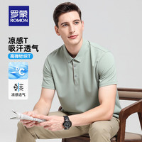 罗蒙（ROMON）冰丝高弹短袖POLO衫男夏季纯色无痕凉感宽松上衣男父亲节 豆绿 2XL (180) (160-180斤)