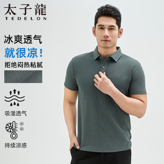 太子龙男士短袖简约T恤2025夏季薄款百搭时尚商务休闲无痕POLO衫 180/XL 蓝灰