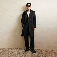 杰克·琼斯(JACK&JONES)男装春秋商务休闲中长款毛呢大衣男子呢子外套合集 224327006黑色 M 175