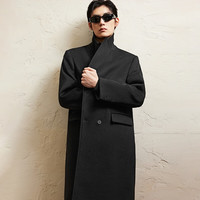 杰克·琼斯（JACK&JONES）男装春秋商务休闲中长款毛呢大衣男子呢子外套合集 224327006黑色 XL 185