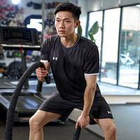 安德玛（Under Armour）安德玛男女同款足球训练运动跑步休闲透气舒适圆领短袖T恤 黑色 XL