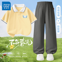 JEANSWEST CLUB儿童polo衫短袖t恤2025夏装印花童装百搭透气打底衫 J领结熊X米黄+灰色 110